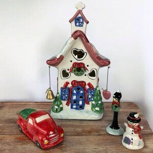 Vintage Village Church Light Up Christmas Ceramic House With Accessory Figures
